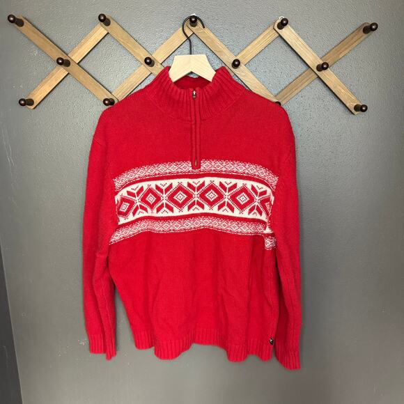 American Eagle Outfitters Other - American Eagle Wool Blend Vintage Red Fair Isle Quarter Zip Nordic Large